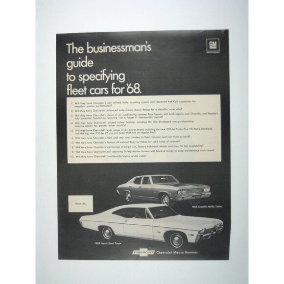 1968 Chevrolet Dealer Promo Guide Print Fleet Cars Impala Sport Coupe Chevelle - Picture 1 of 2